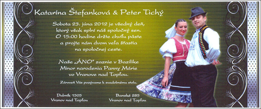 Katarína štefankova - Peter Tichý - Svadobná pozvánka